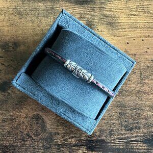 David Yurman Chevron Black Leather Bracelet w/ Red Stitching - 8"
